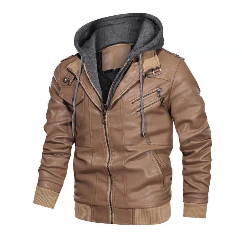 Herren Lederjacke mit Kapuze