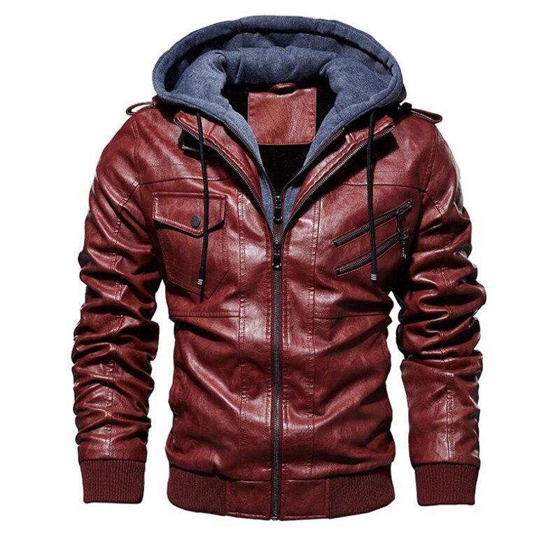 Herren Lederjacke mit Kapuze