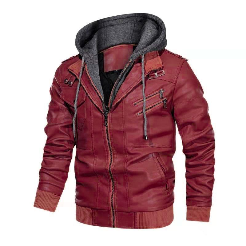 Herren Lederjacke mit Kapuze