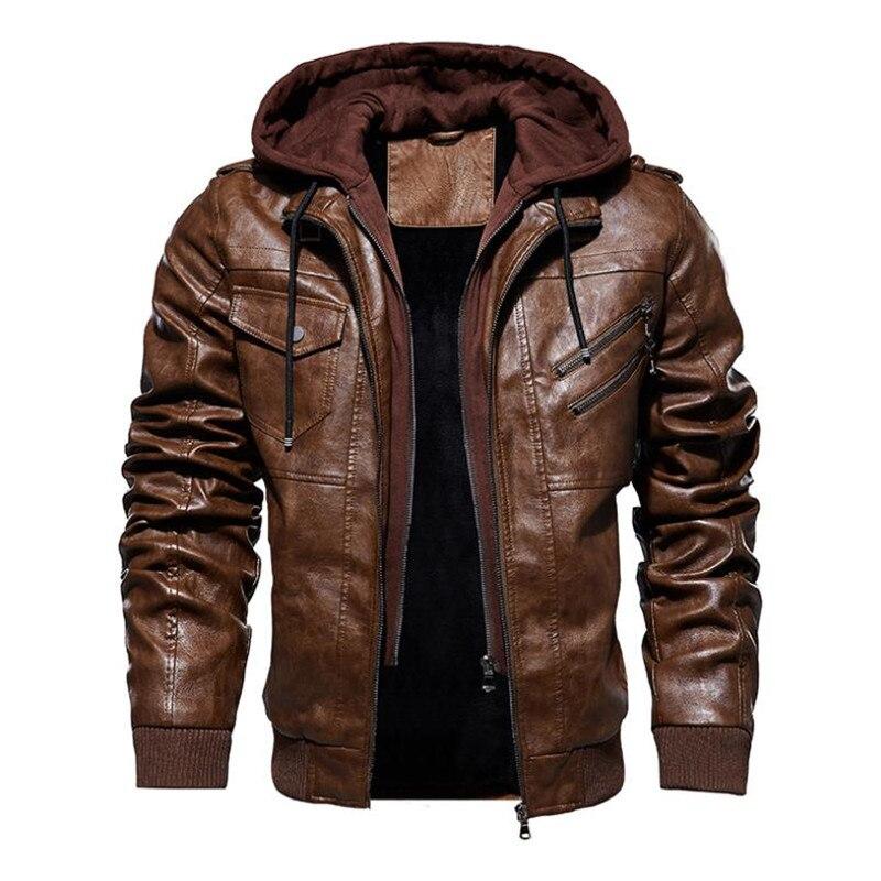 Herren Lederjacke mit Kapuze