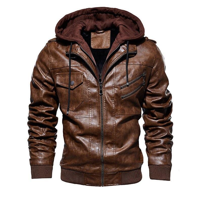 Herren Lederjacke mit Kapuze