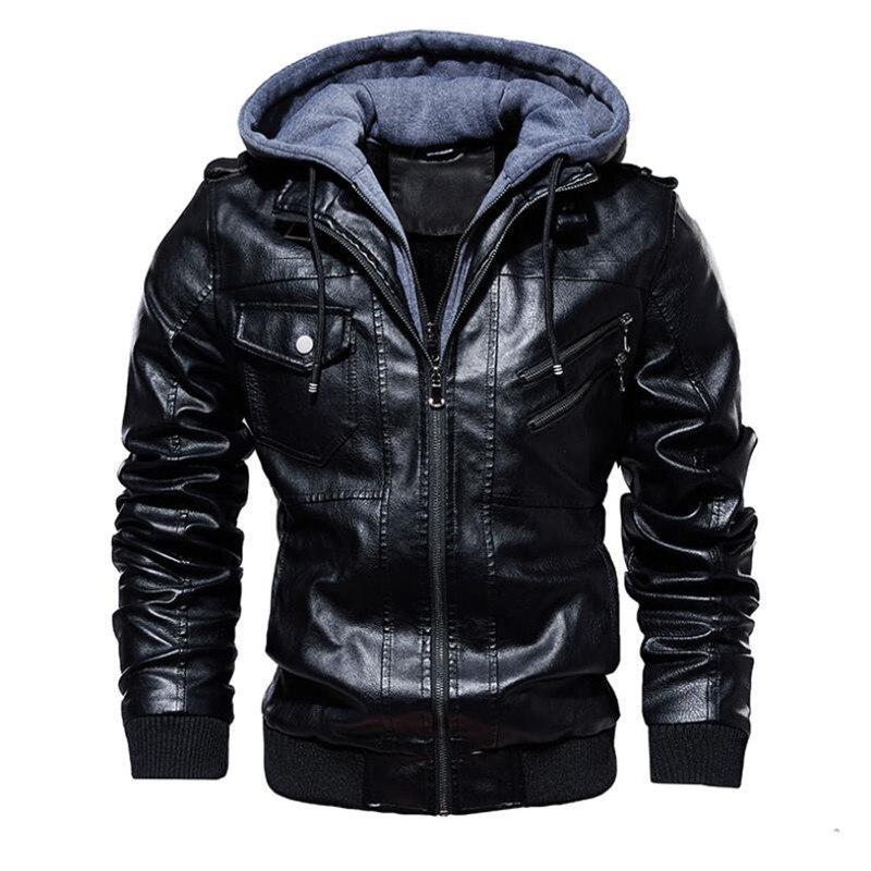 Herren Lederjacke mit Kapuze