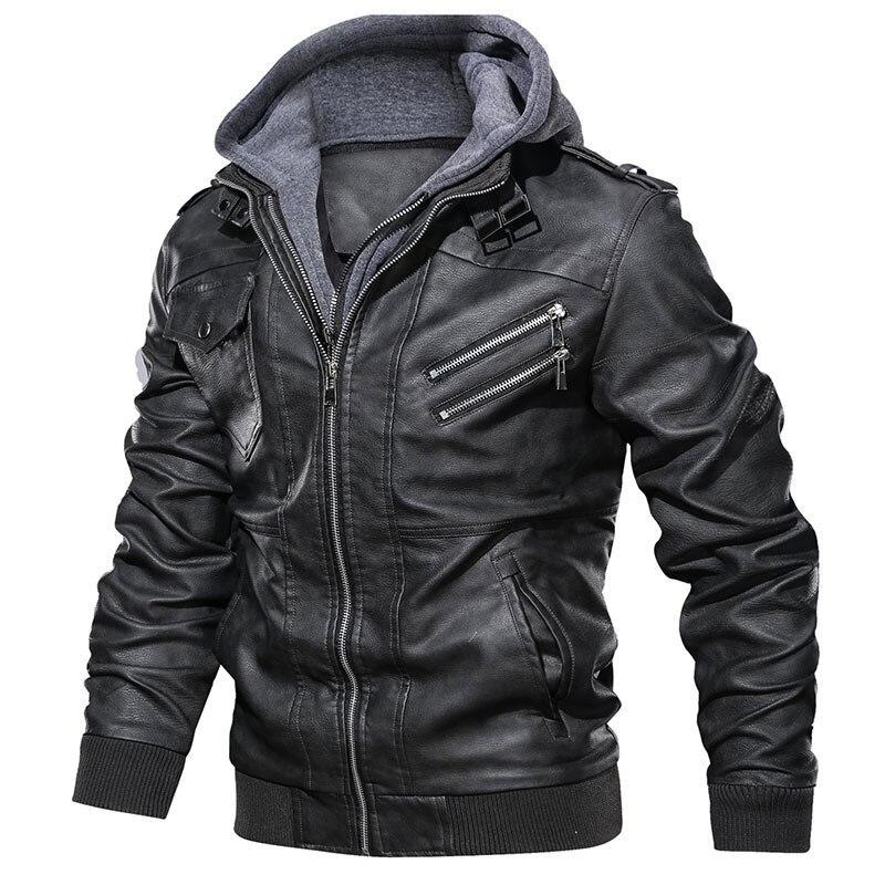 Herren Lederjacke mit Kapuze