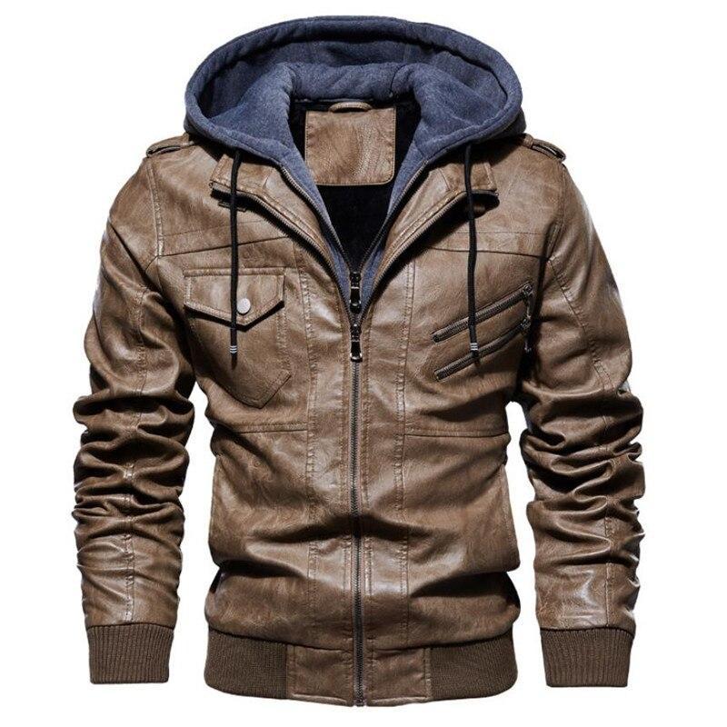 Herren Lederjacke mit Kapuze