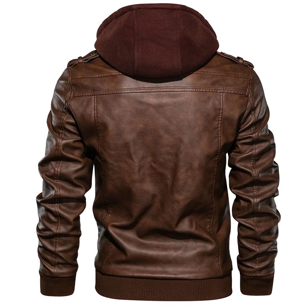 Herren Lederjacke mit Kapuze