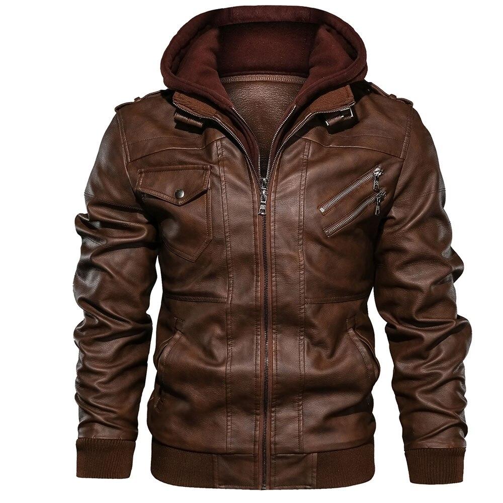 Herren Lederjacke mit Kapuze