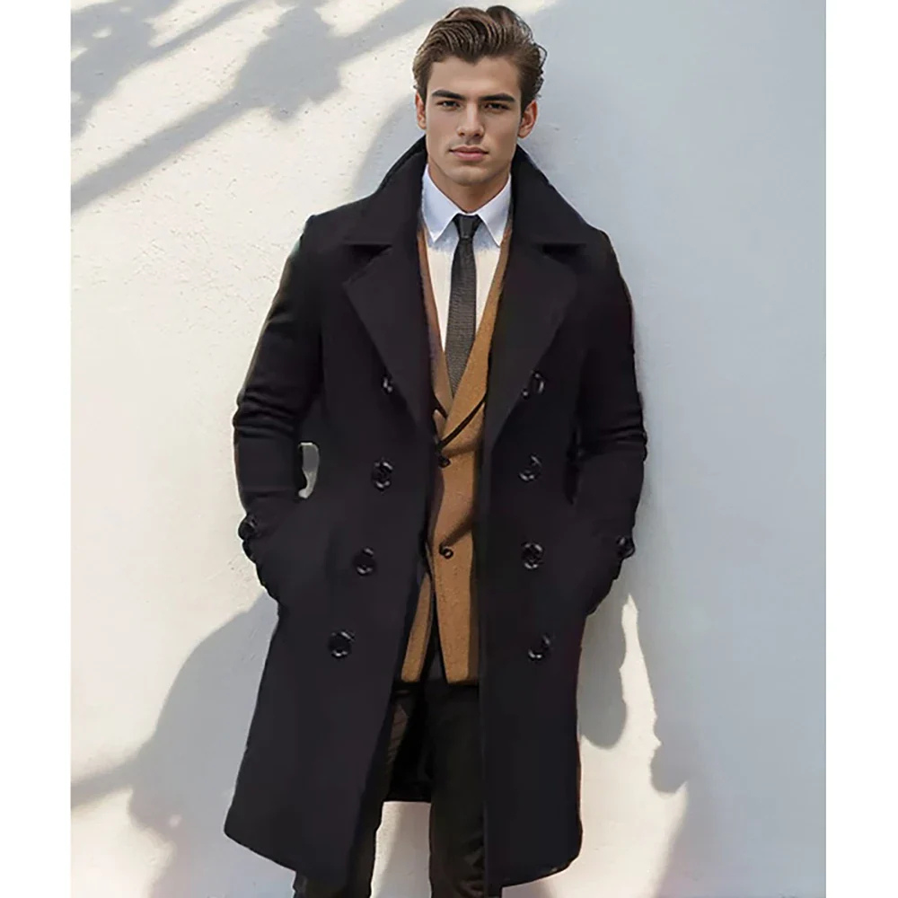 Paulo | Herren Schwarz Trenchcoat | Warme Jacke